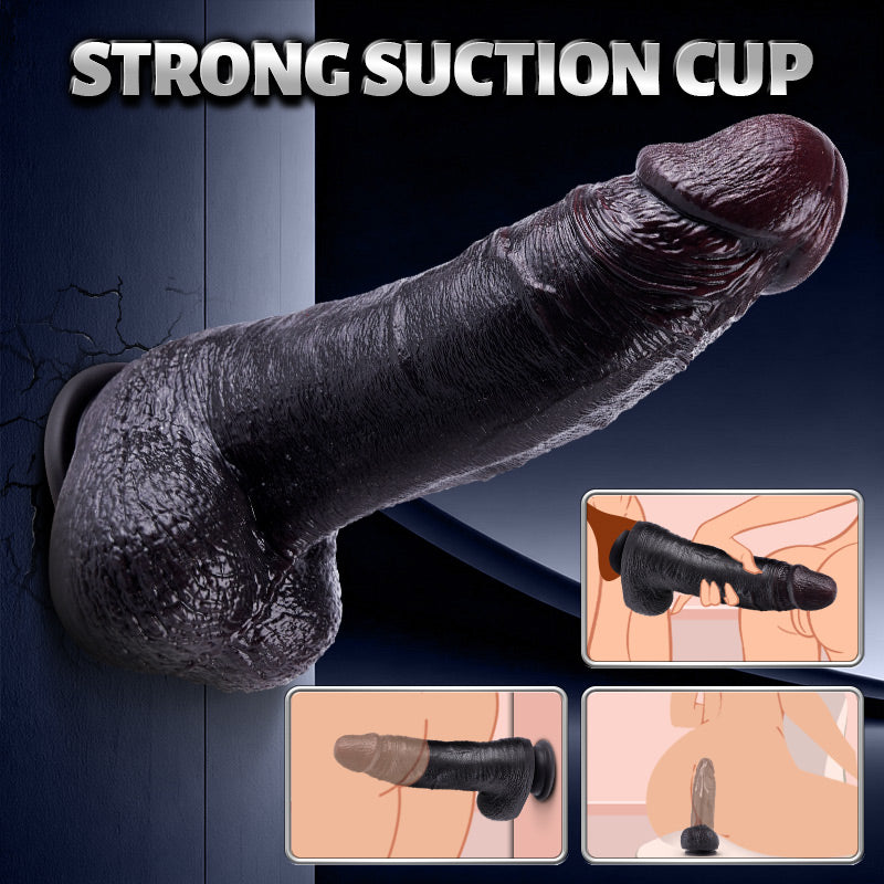 Kronos - 8.27'' Thick Black Thrusting Dildo with Heating, Intense Girth for Deep Filling Stretch