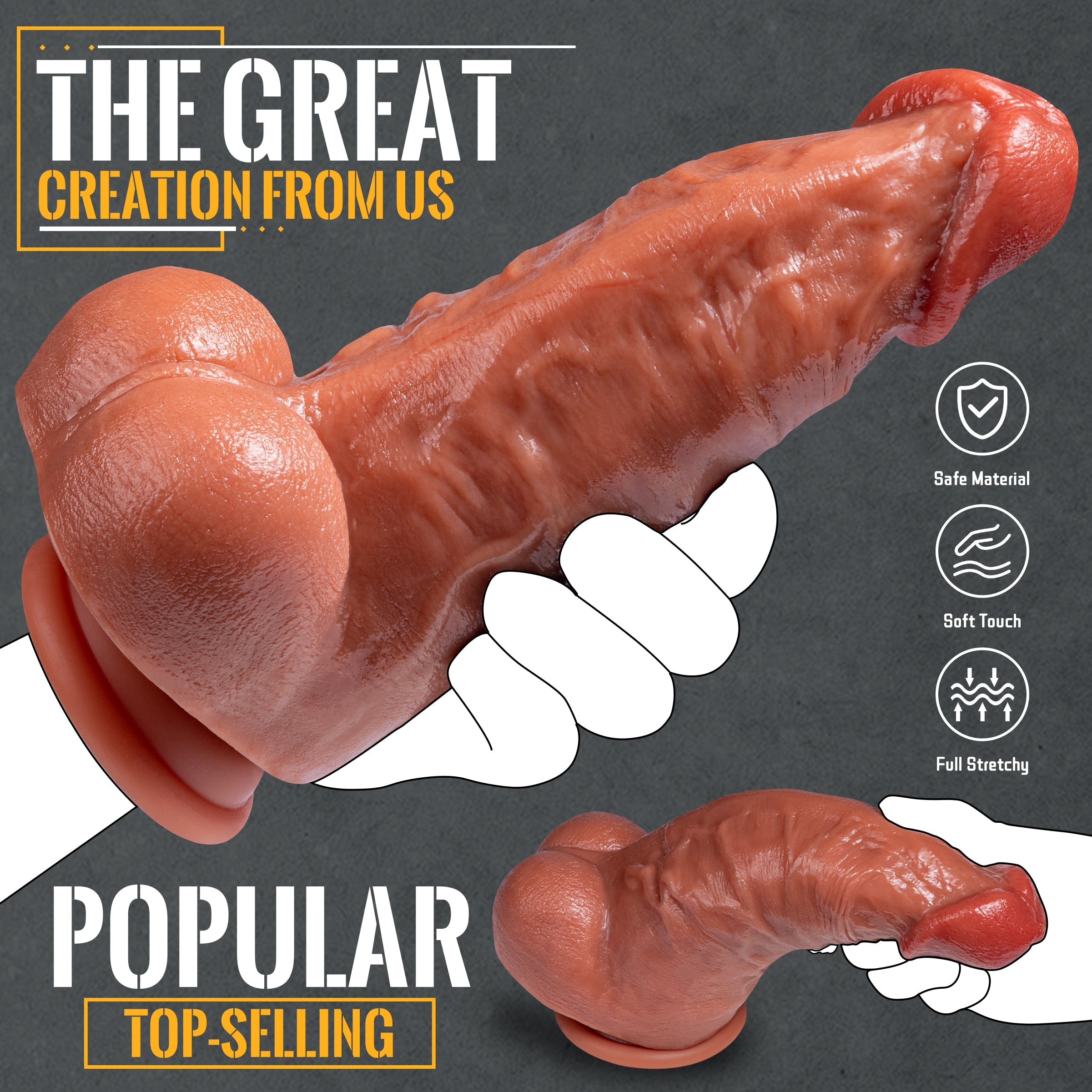 Acmejoy - Giant Big Skin Like Silicone Dildos with Strong Suction Cup 9.84 in