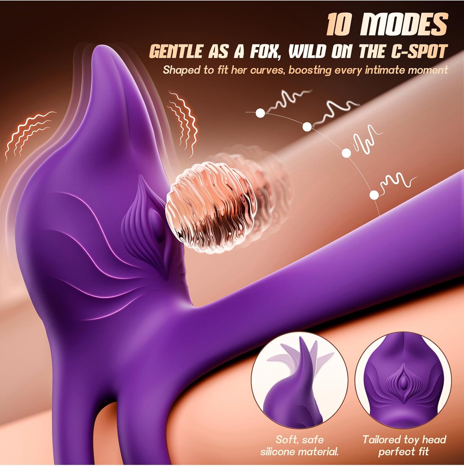 MOOLIGIRL- เครื่องกระตุ้นจุดซ่อนเร้นรูปจิ้งจอก & เครื่องกระตุ้นจุด G ขนาด 4.6 นิ้ว, โหมดการสั่น 10 แบบ
